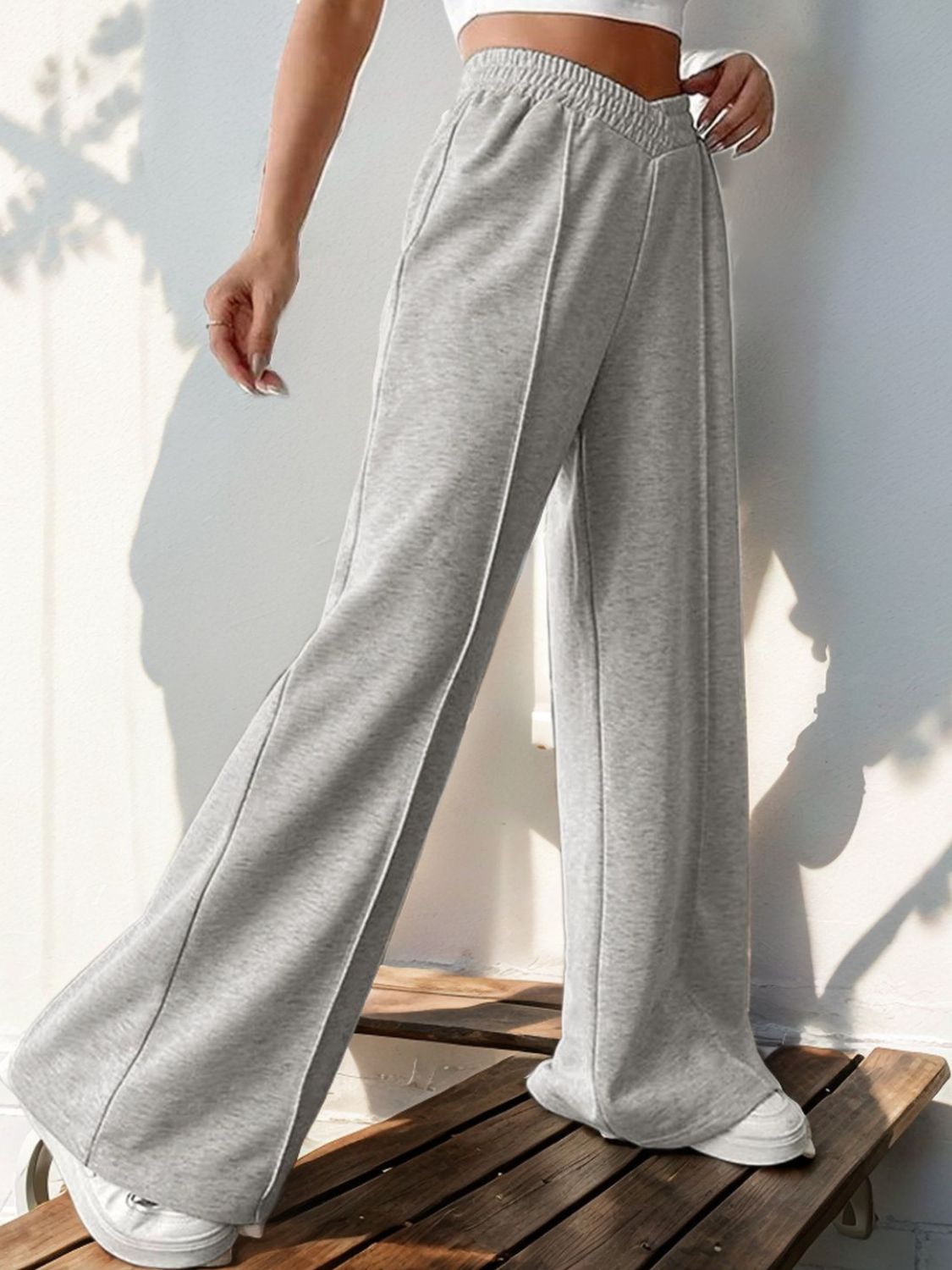 Perfee Elastic Waist Wide Leg Pants