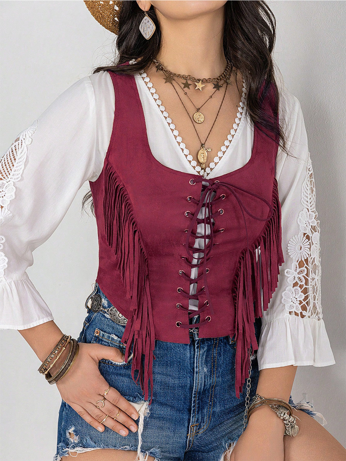 Fringe Lace-Up Vest